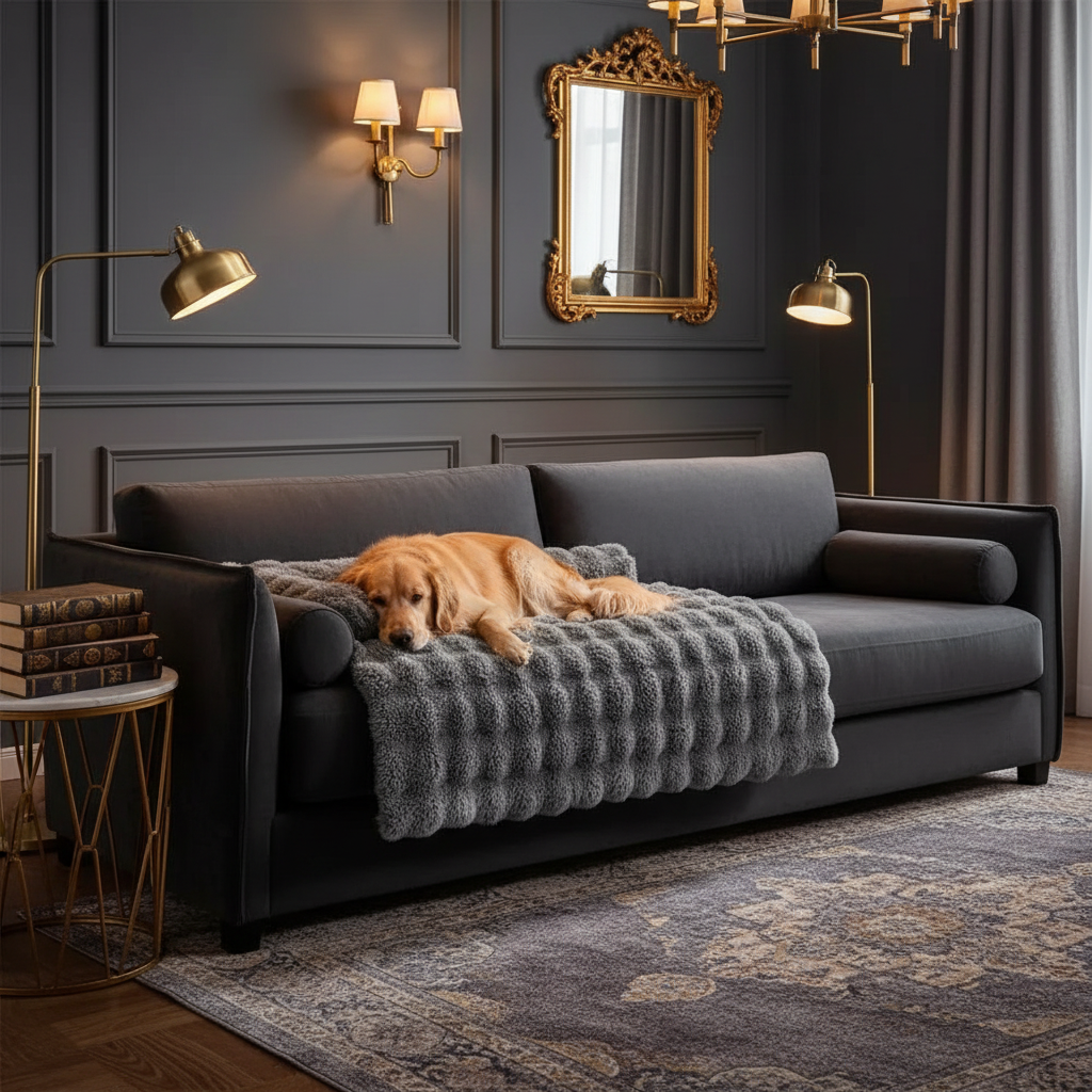 Cocon Luxe - Chien, velours sombre, accents dorés