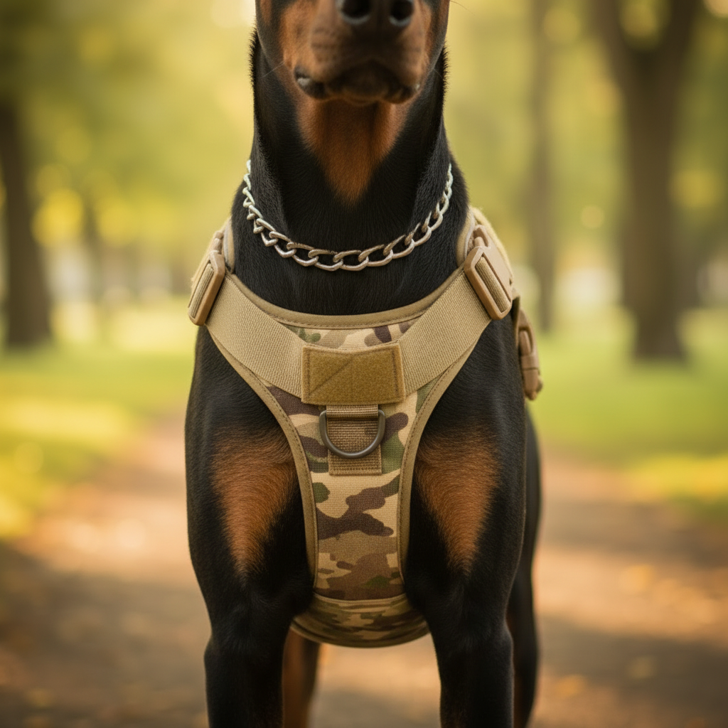 Doberman gros plan harnais