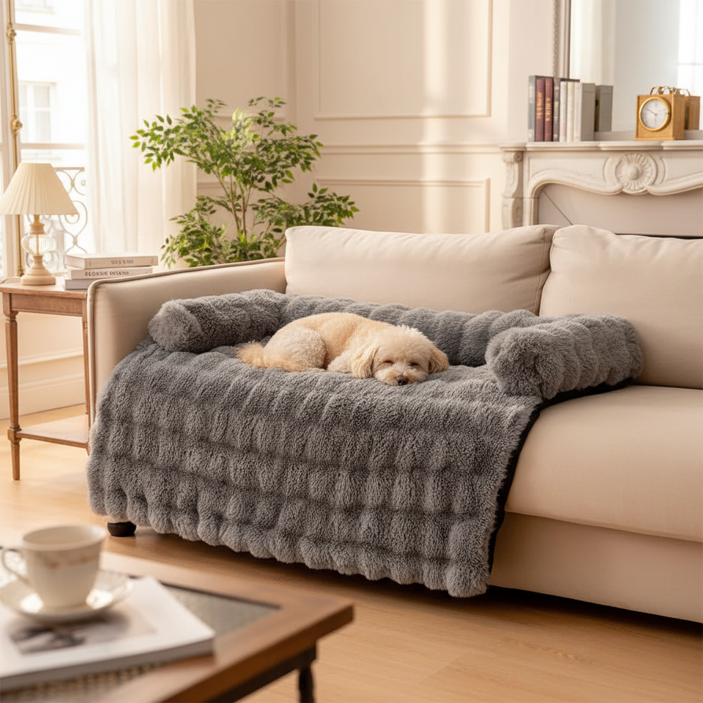 Sofa Cocon - Chien endormi, canapé beige